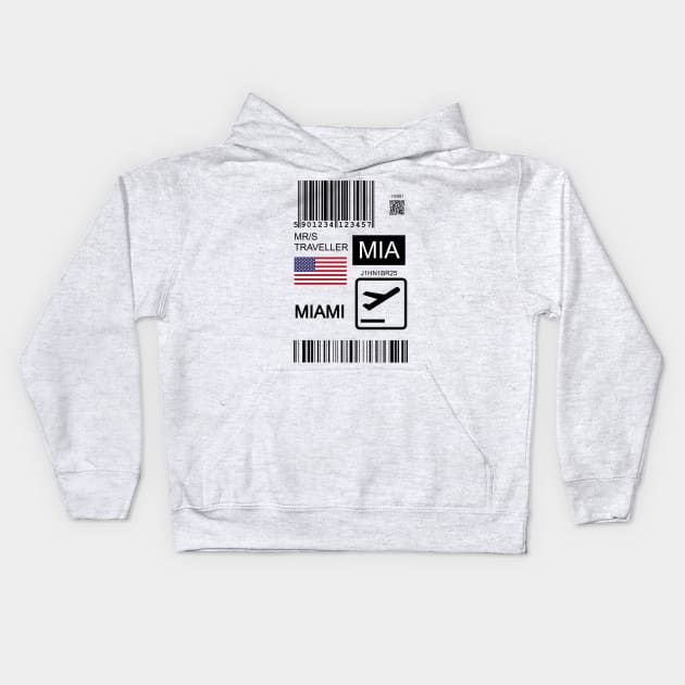 Miami USA travel ticket Kids Hoodie by Travellers